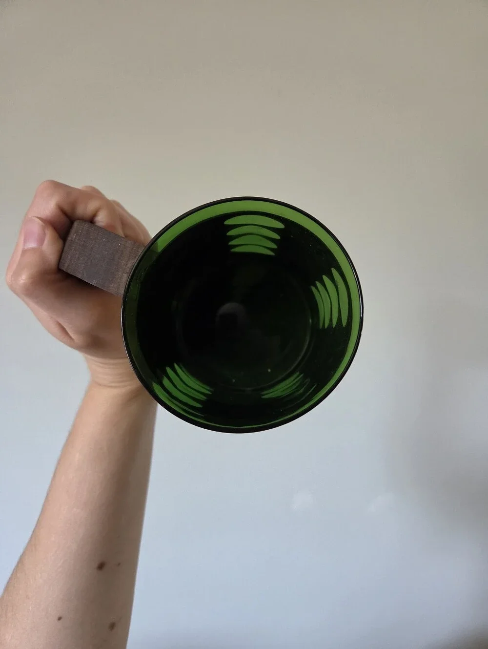 Vintage Swedish Green Glass Beer Mug Åke Elmer Hand Blown Metal Sleeve Mid-Centu